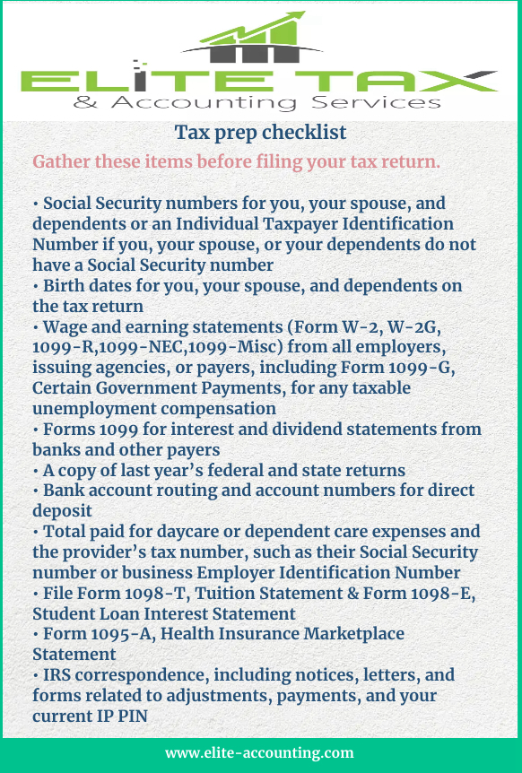 Tax Prep Check List